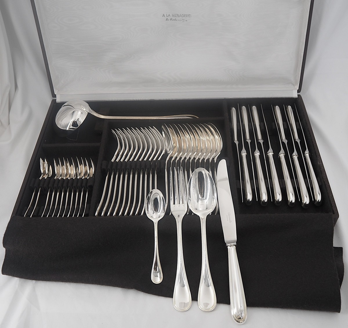 Christofle Perles Model, 49-piece Silver-plated Cutlery Set, Almost New.
