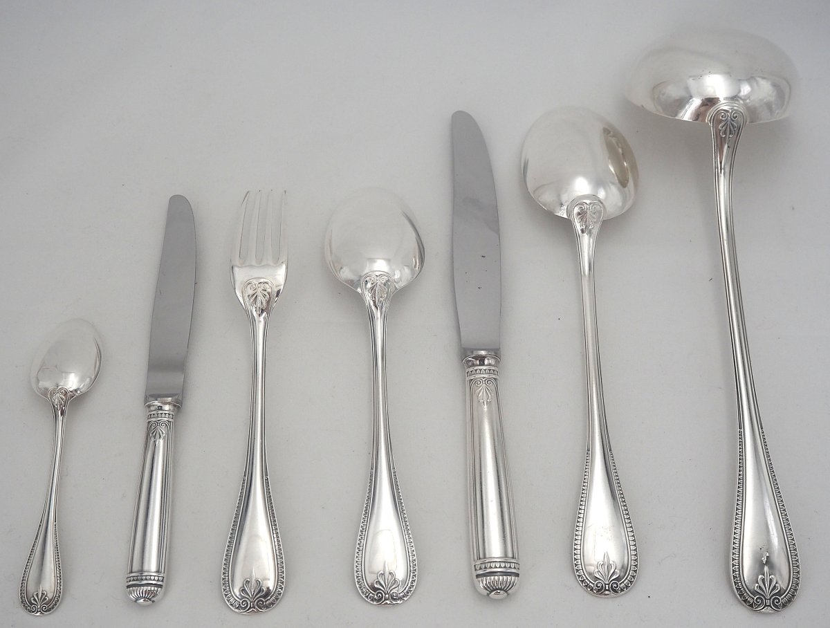 Christofle modèle Malmaison, ménagère set de 32 pièces avec couteaux pour 6 personnes.-photo-3