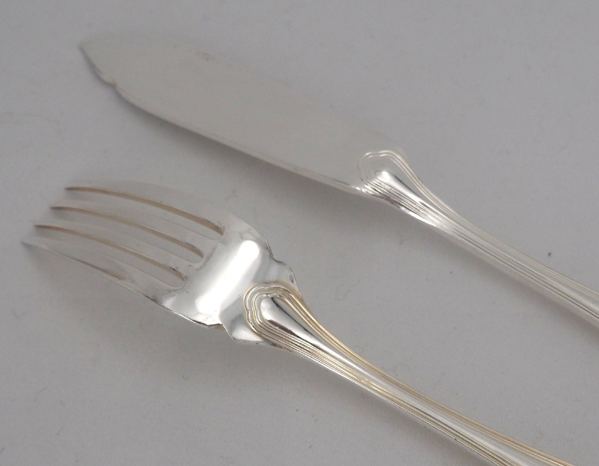 Christofle Spatours Model, 12 Fish Cutlery Sets + 1 Serving Cutlery Set, 26 Pieces.-photo-3