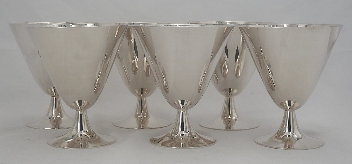 Christofle 6 Silver-plated Ice Cream And Champagne Glasses, In Excellent Condition.-photo-2