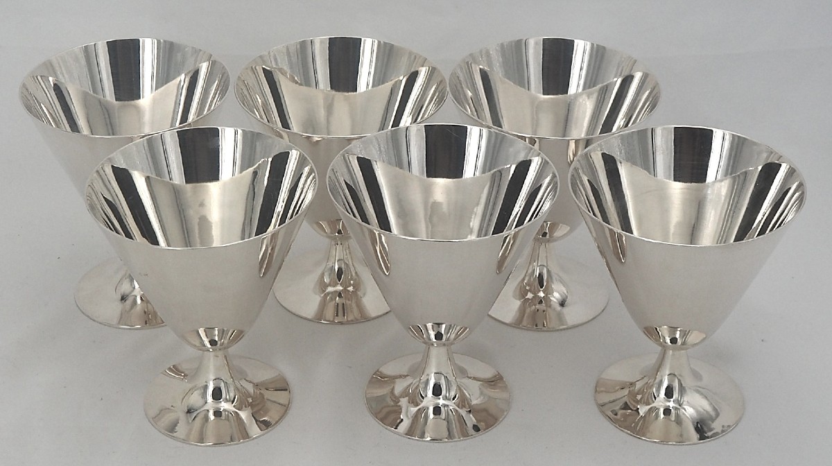 Christofle 6 Silver-plated Ice Cream And Champagne Glasses, In Excellent Condition.