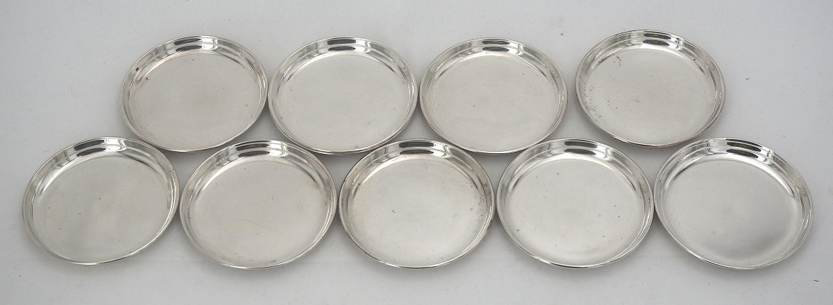 Set Of 10 Bread Plates, Solid Silver Bowls, Mexico, In Excellent Condition.-photo-3