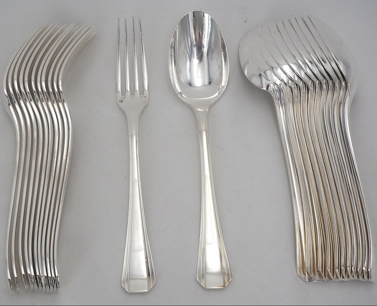 Christofle Boréal Model 12-piece Dessert Cutlery Set, 24-piece Dessert Set, Silver-plated Metal, 18 Cm.-photo-2