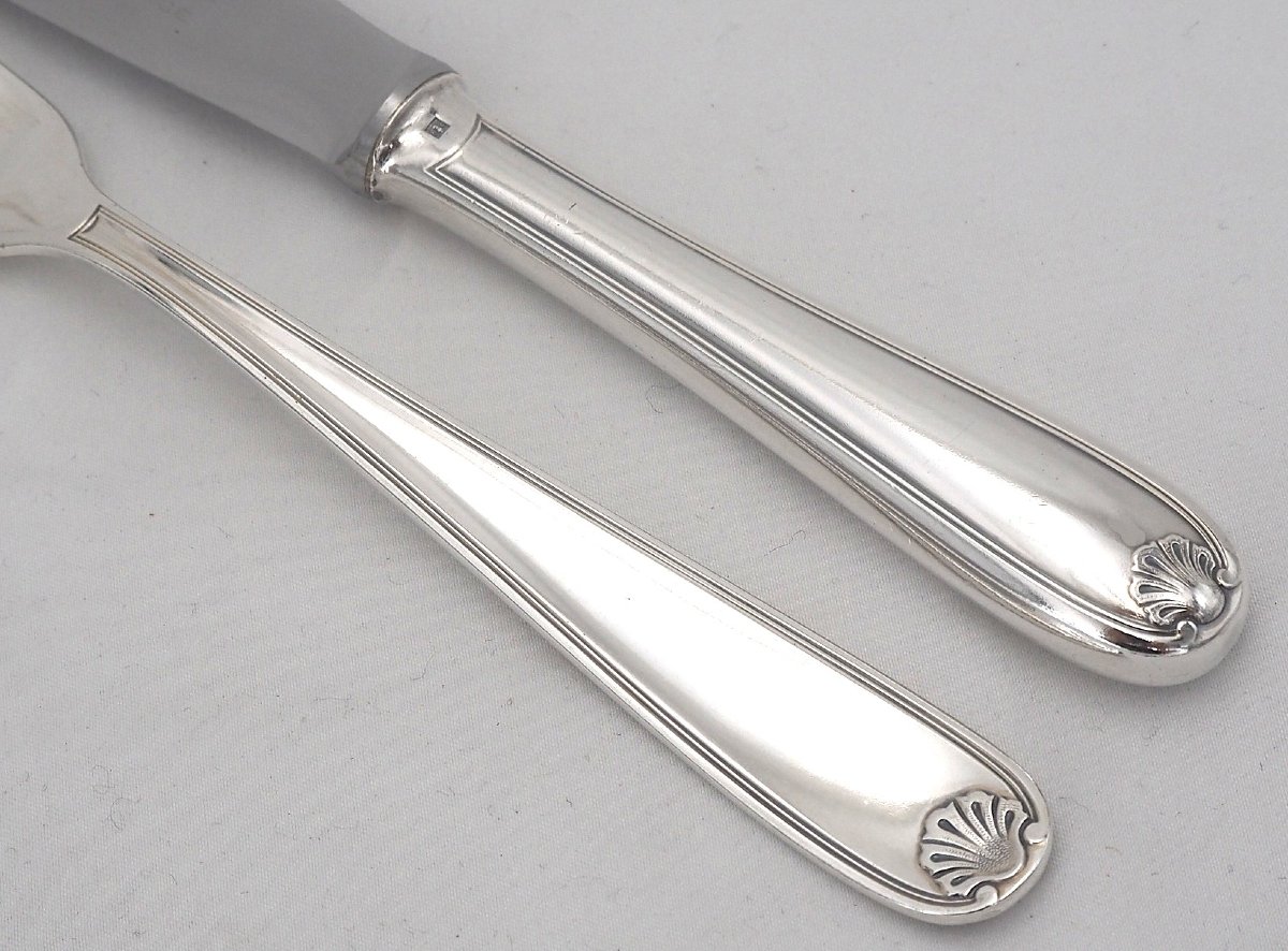 Christofle modèle Marot, petite coquille, ménagère set 143 pièces, métal argenté proche du neuf-photo-4