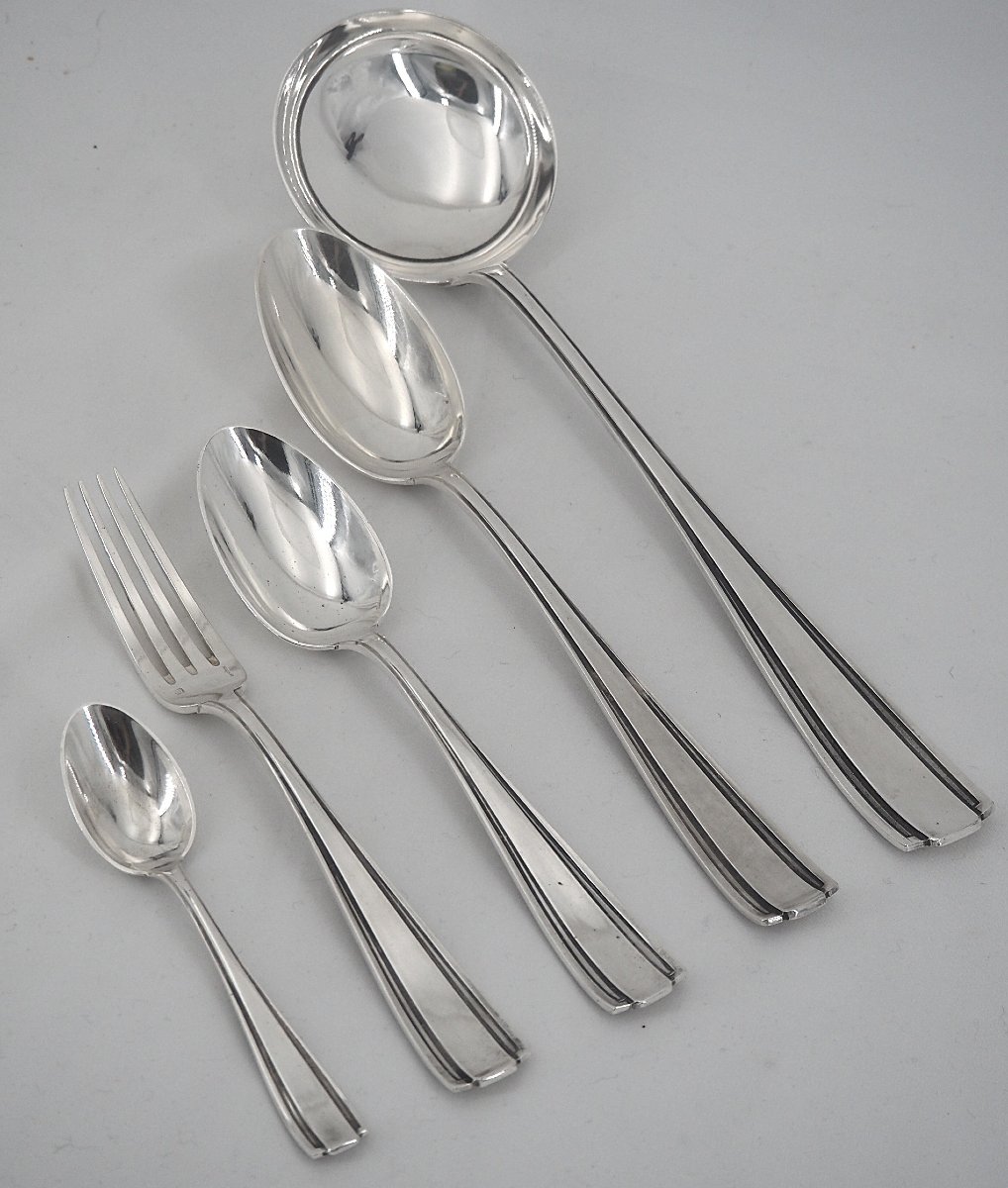 Boulenger modèle Betty, Art Déco, ménagère set de 38 pièces, métal argenté, excellent état.-photo-3