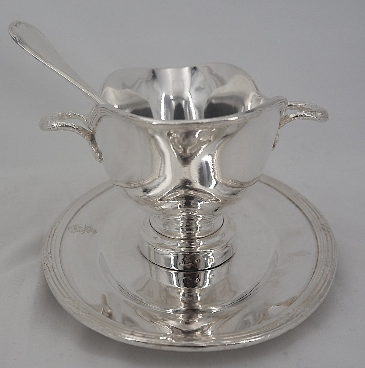 Christofle For The Compagnie Des Messageries Maritimes, Sauce Boat + Spoon, Silver-plated Metal.-photo-3
