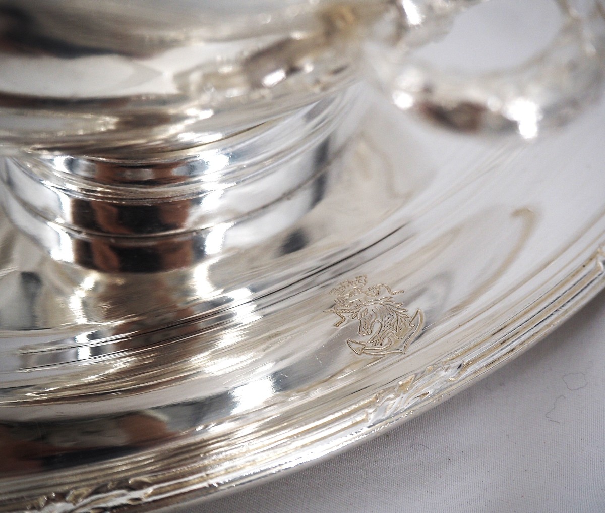 Christofle For The Compagnie Des Messageries Maritimes, Sauce Boat + Spoon, Silver-plated Metal.-photo-1