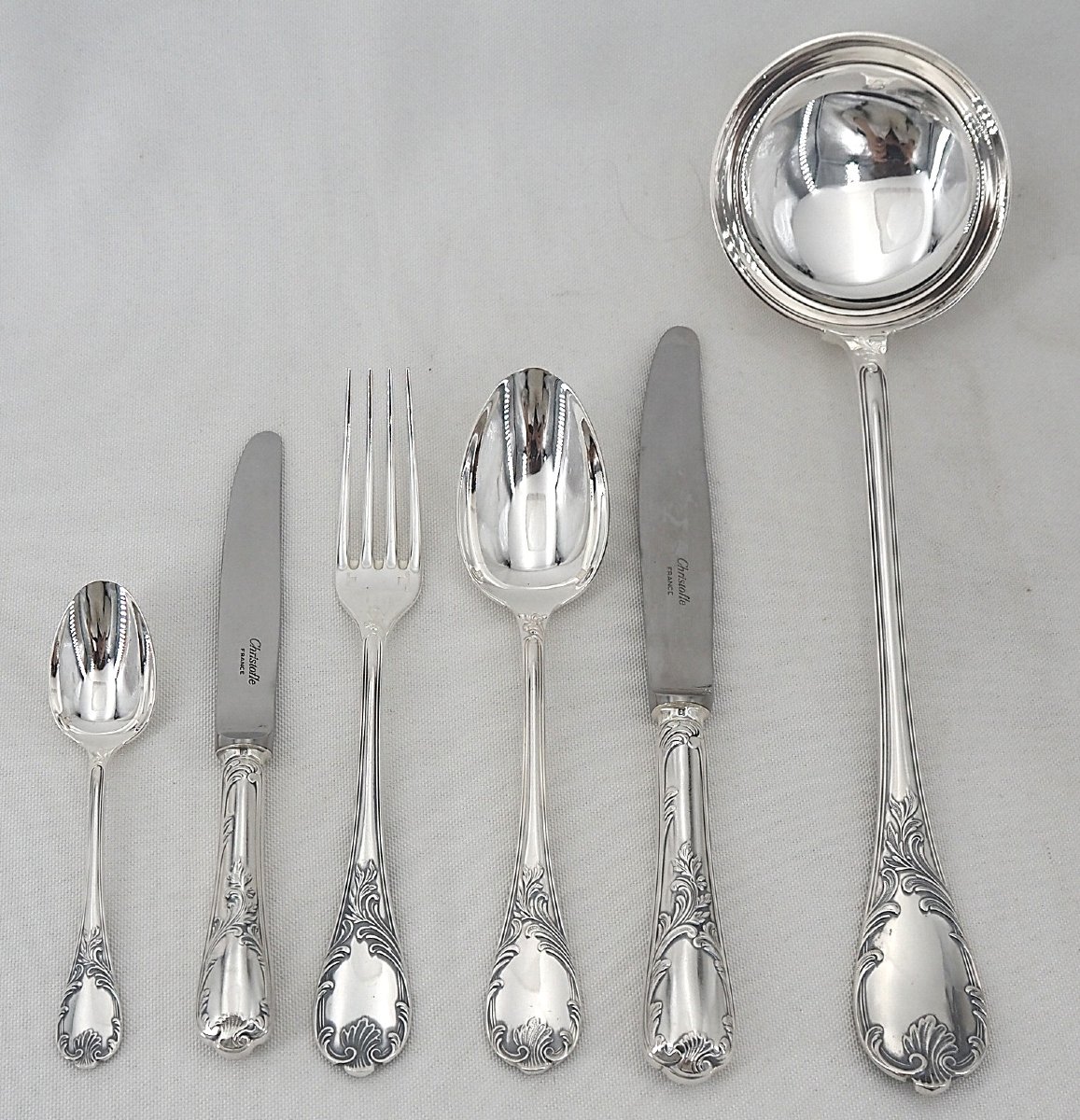 Christofle Marly Model, 31-piece Cutlery Set With Knives For 6 People, Excellent Condition.-photo-2