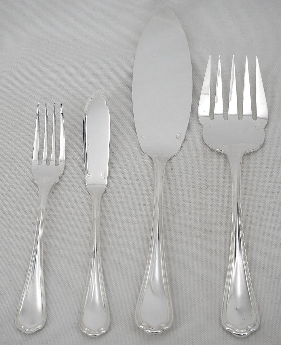 Christofle Spatours Model, 12 Fish Cutlery Sets + 1 Serving Cutlery Set, 26 Pieces.-photo-3