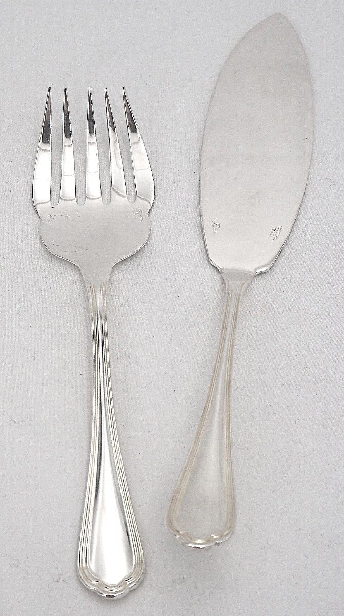 Christofle Spatours Model, 12 Fish Cutlery Sets + 1 Serving Cutlery Set, 26 Pieces.-photo-2