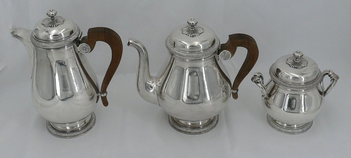 Christofle Lauzun Model, Gadroons, 3-piece Tea/coffee Set In Silver-plated Metal.-photo-3