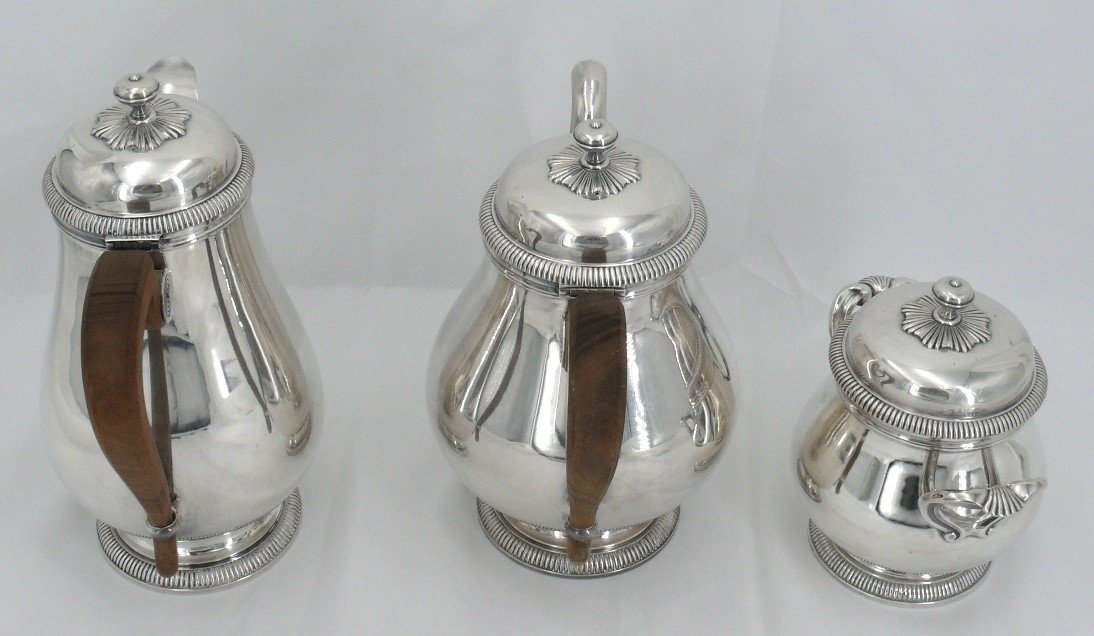 Christofle Lauzun Model, Gadroons, 3-piece Tea/coffee Set In Silver-plated Metal.-photo-4