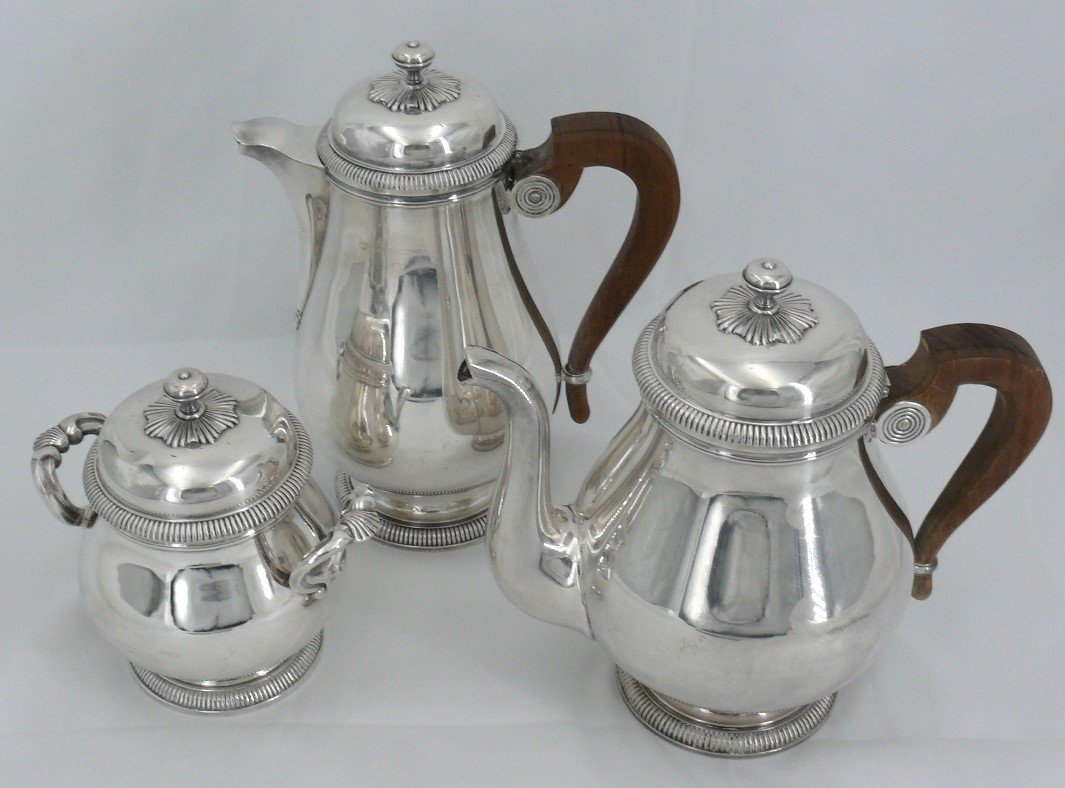 Christofle Lauzun Model, Gadroons, 3-piece Tea/coffee Set In Silver-plated Metal.-photo-7