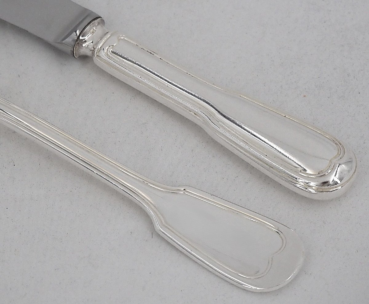 Christofle Chinon Model, Filet, 61-piece Silver-plated Cutlery Set, With Knives.-photo-4