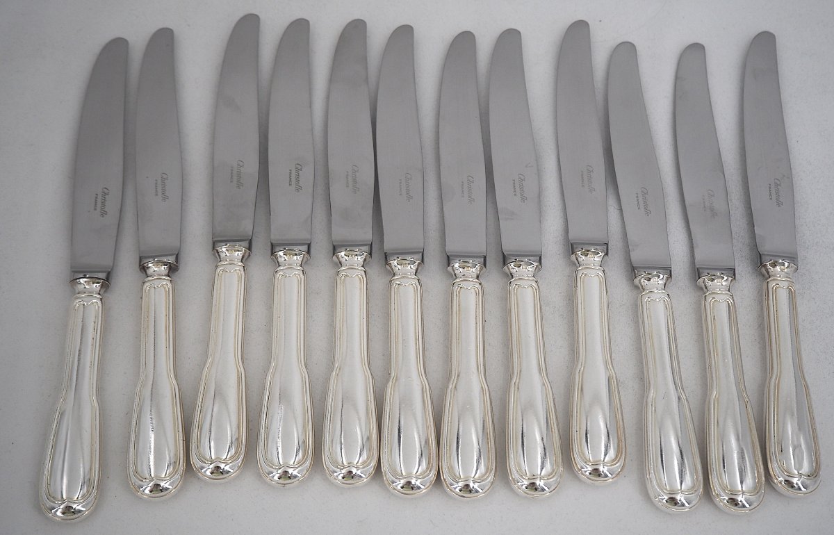Christofle Chinon Model, Filet, 61-piece Silver-plated Cutlery Set, With Knives.-photo-1