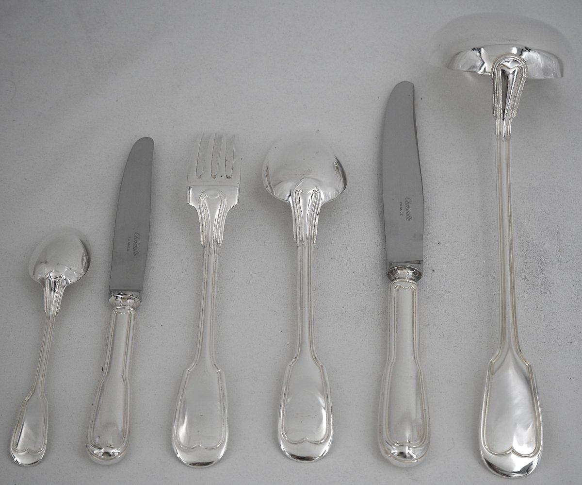 Christofle Chinon Model, Filet, 61-piece Silver-plated Cutlery Set, With Knives.-photo-2