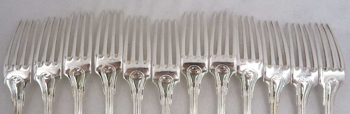 Christofle Chinon Model, Filet, 61-piece Silver-plated Cutlery Set, With Knives.-photo-4