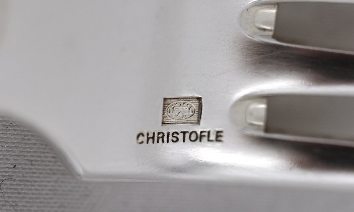 Christofle Chinon Model, Filet, 61-piece Silver-plated Cutlery Set, With Knives.-photo-5