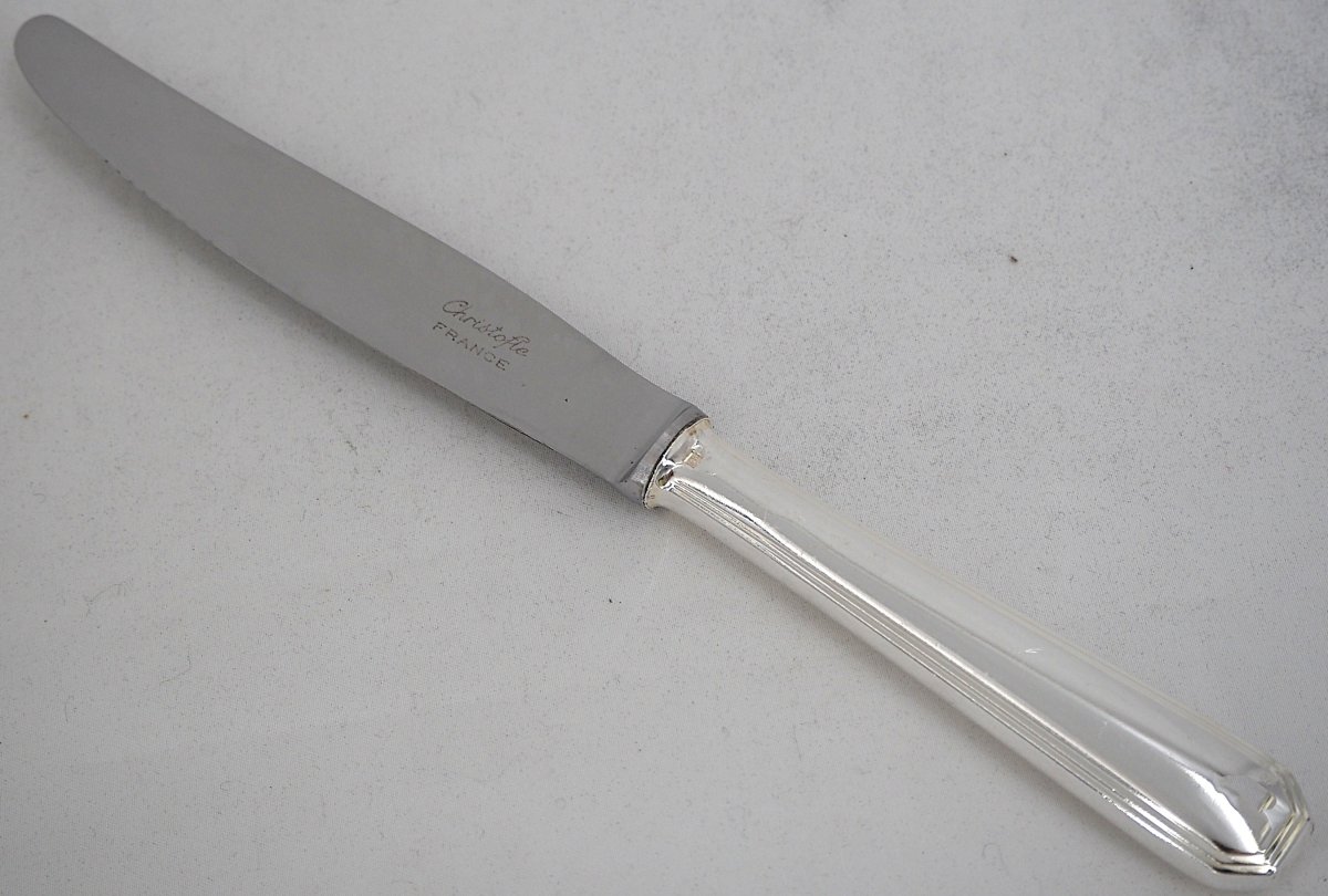 Christofle Model América, Art Deco, 12 Silver-plated Table Knives, In Excellent Condition.-photo-4