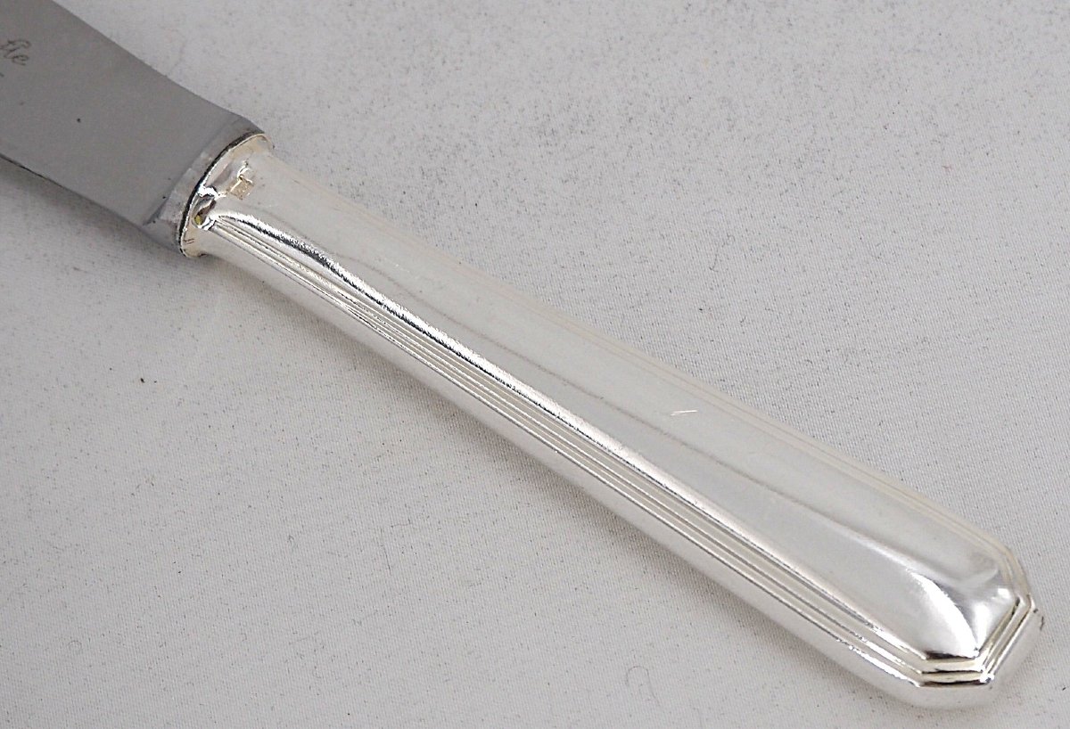 Christofle Model América, Art Deco, 12 Silver-plated Table Knives, In Excellent Condition.-photo-1
