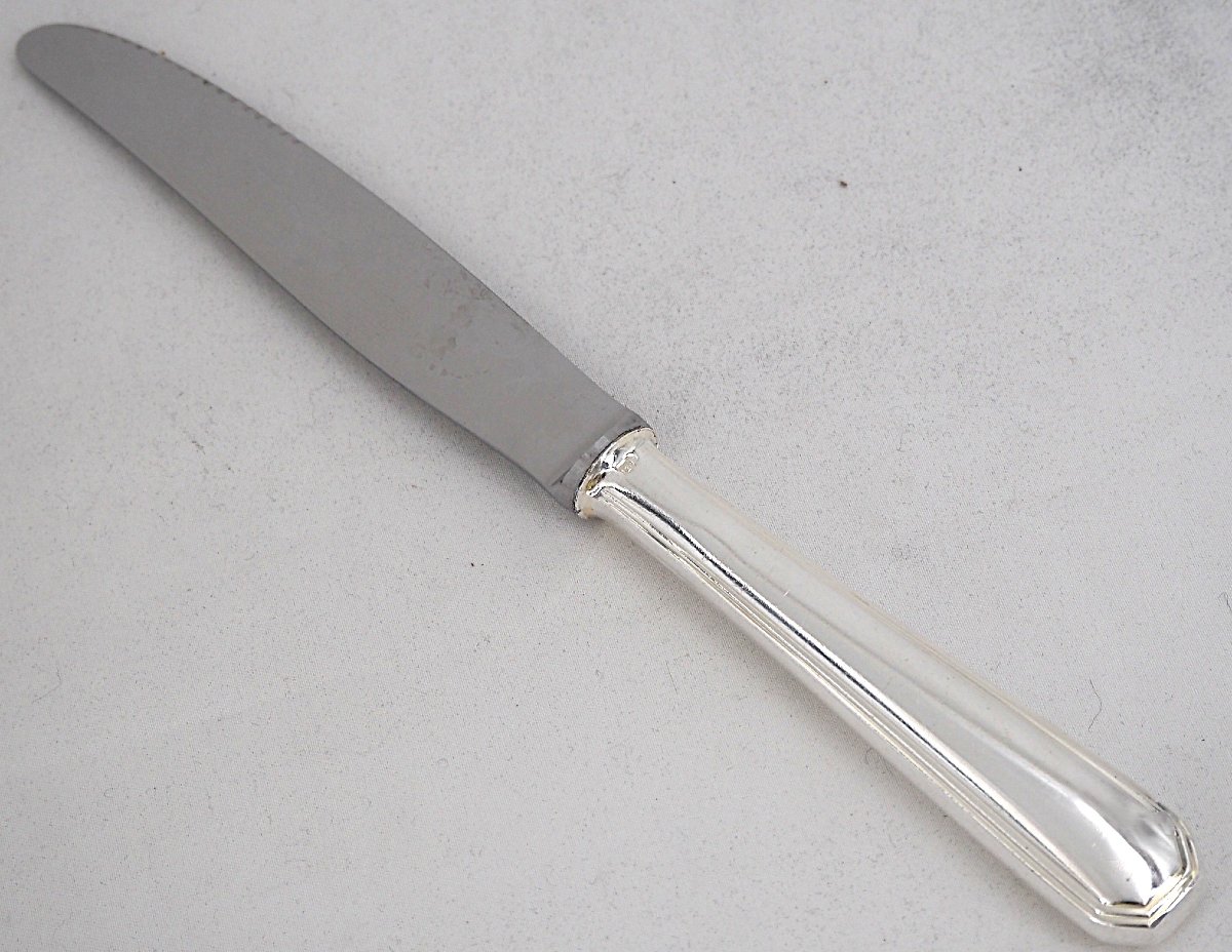 Christofle Model América, Art Deco, 12 Silver-plated Table Knives, In Excellent Condition.-photo-2
