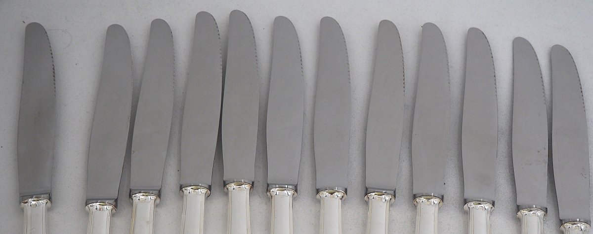 Christofle Model América, Art Deco, 12 Silver-plated Table Knives, In Excellent Condition.-photo-3