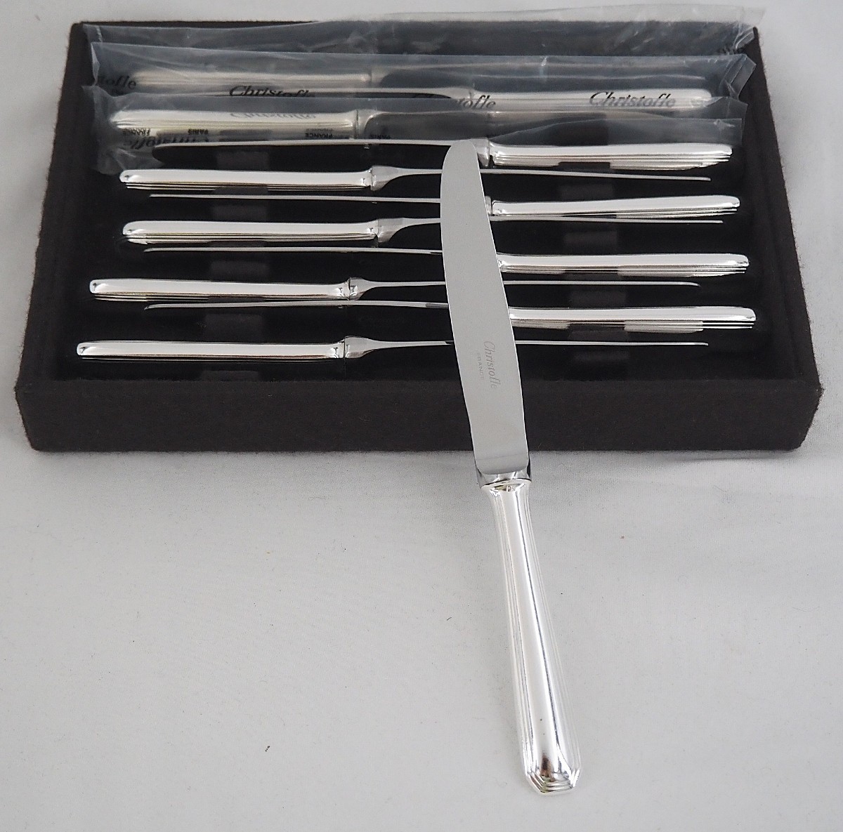 Christofle América Model, Art Deco, 12 Dessert, Cheese And Dessert Knives, Very Good Condition.