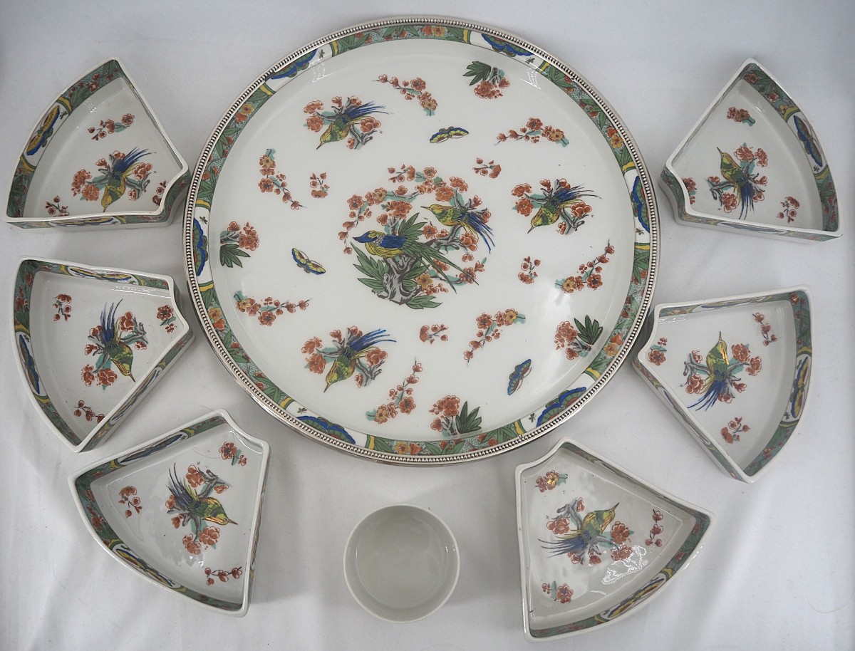 Tétard Frères, Limoges Porcelain, Raw Vegetable Platter, 8 Pieces, Birds In Paradise.-photo-2