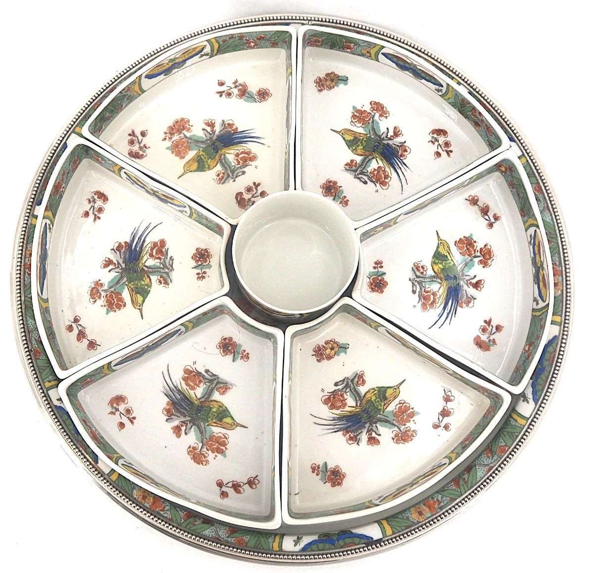 Tétard Frères, Limoges Porcelain, Raw Vegetable Platter, 8 Pieces, Birds In Paradise.-photo-1