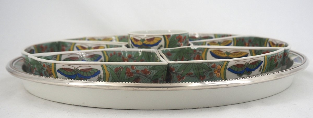 Tétard Frères, Limoges Porcelain, Raw Vegetable Platter, 8 Pieces, Birds In Paradise.-photo-2