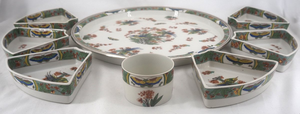 Tétard Frères, Limoges Porcelain, Raw Vegetable Platter, 8 Pieces, Birds In Paradise.-photo-3