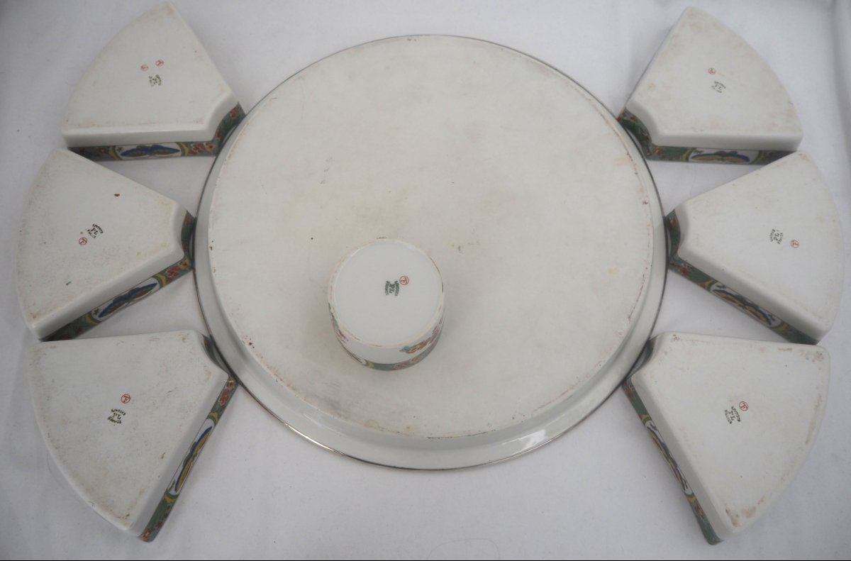 Tétard Frères, Limoges Porcelain, Raw Vegetable Platter, 8 Pieces, Birds In Paradise.-photo-4
