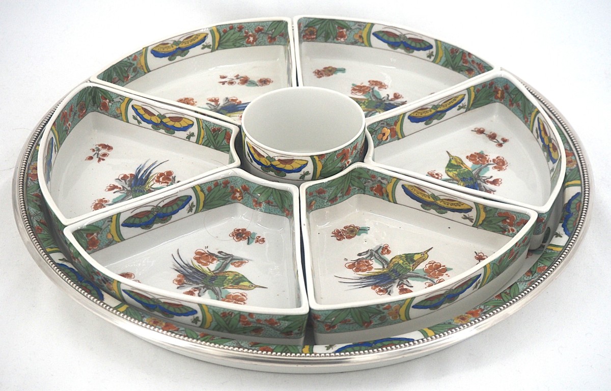 Tétard Frères, Limoges Porcelain, Raw Vegetable Platter, 8 Pieces, Birds In Paradise.