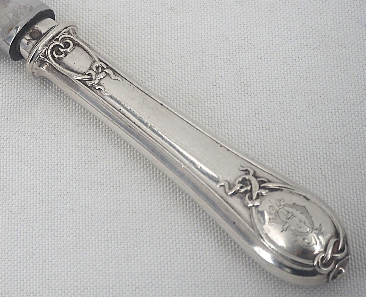 Pierre Queillé, 6 Minerva Silver Table Knives, Gordian Knot, Very Good Condition.-photo-3