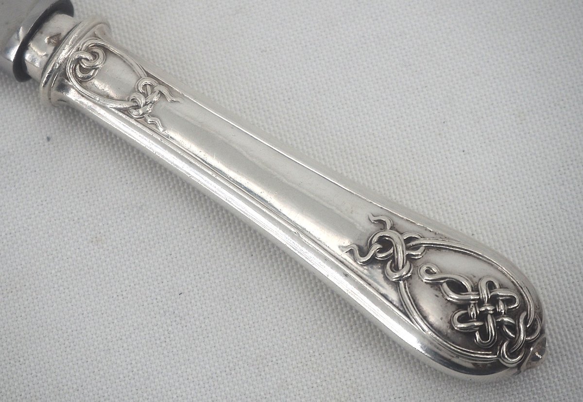 Pierre Queillé, 6 Minerva Silver Table Knives, Gordian Knot, Very Good Condition.-photo-4