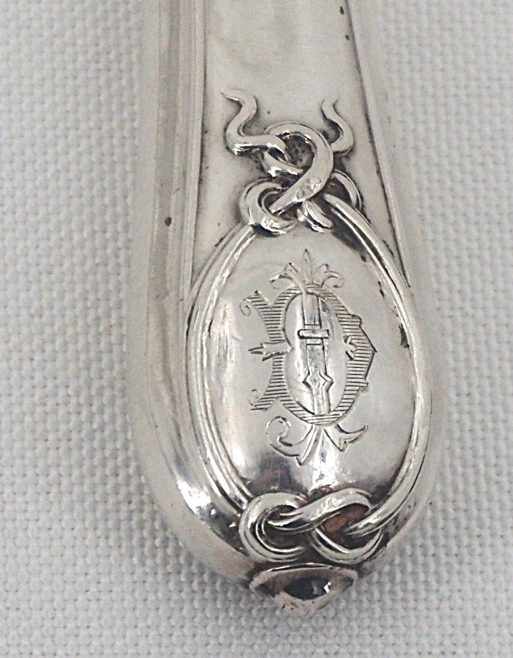 Pierre Queillé, 6 Minerva Silver Table Knives, Gordian Knot, Very Good Condition.-photo-6