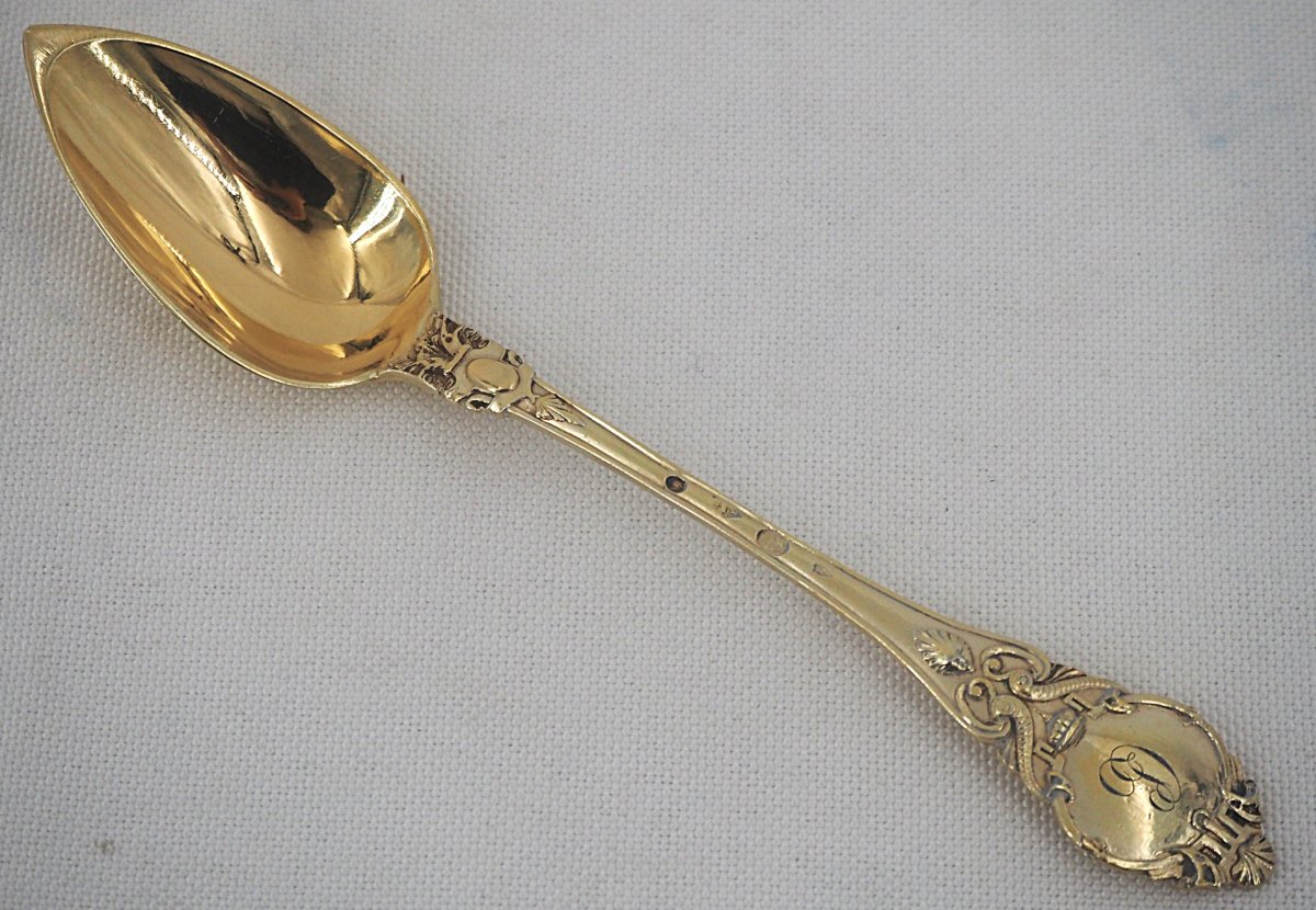 10 cuillères à thé, café en argent massif vermeil, Vieillard, XIXe, 1818-1838.-photo-2
