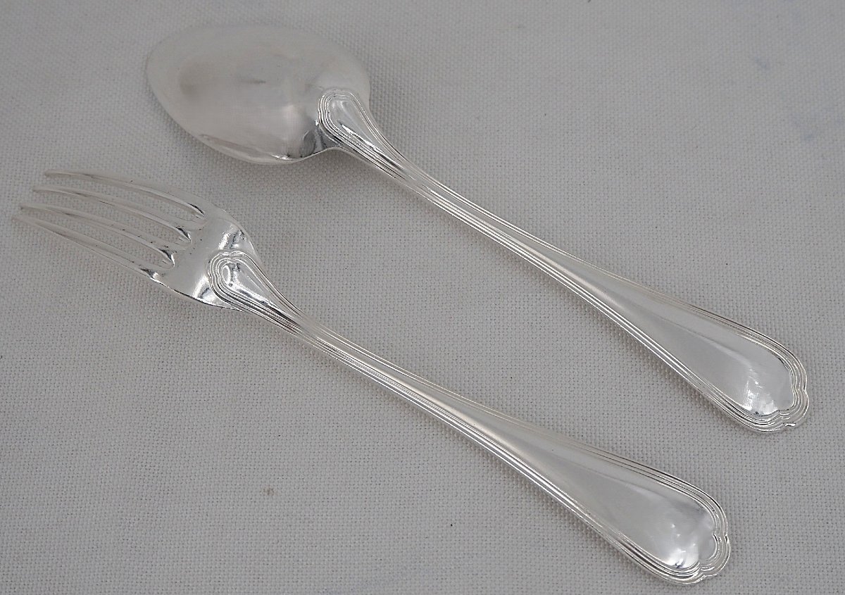 Christofle modèle Spatours, 12 couverts à entremets, dessert, 24 pièces, métal argenté, 17 cm.-photo-1