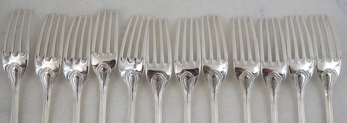 Christofle modèle Spatours, 12 couverts à entremets, dessert, 24 pièces, métal argenté, 17 cm.-photo-4