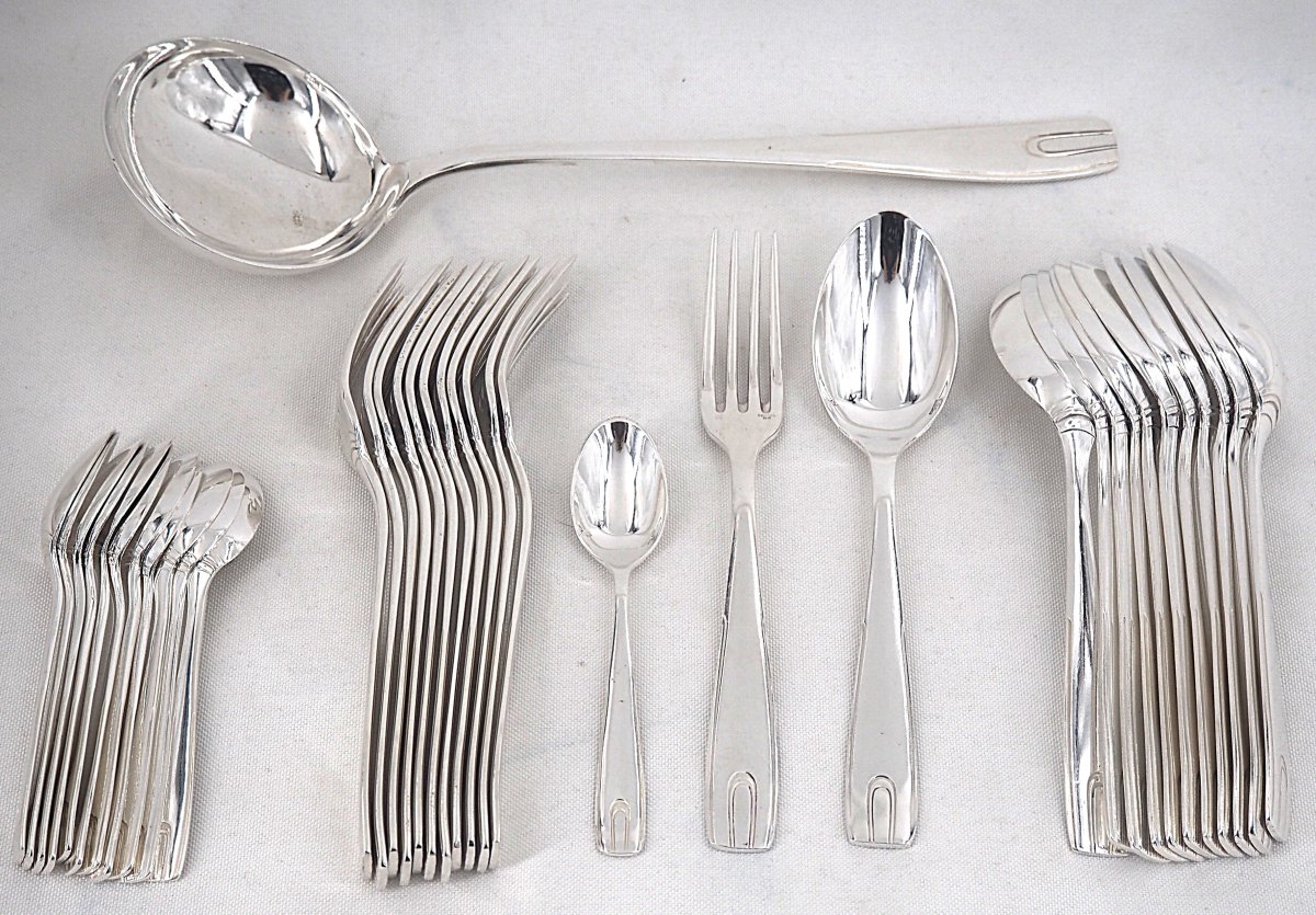 Ercuis 37-piece Cutlery Set, Design Style, Vintage, 60s, Silver Metal.-photo-2