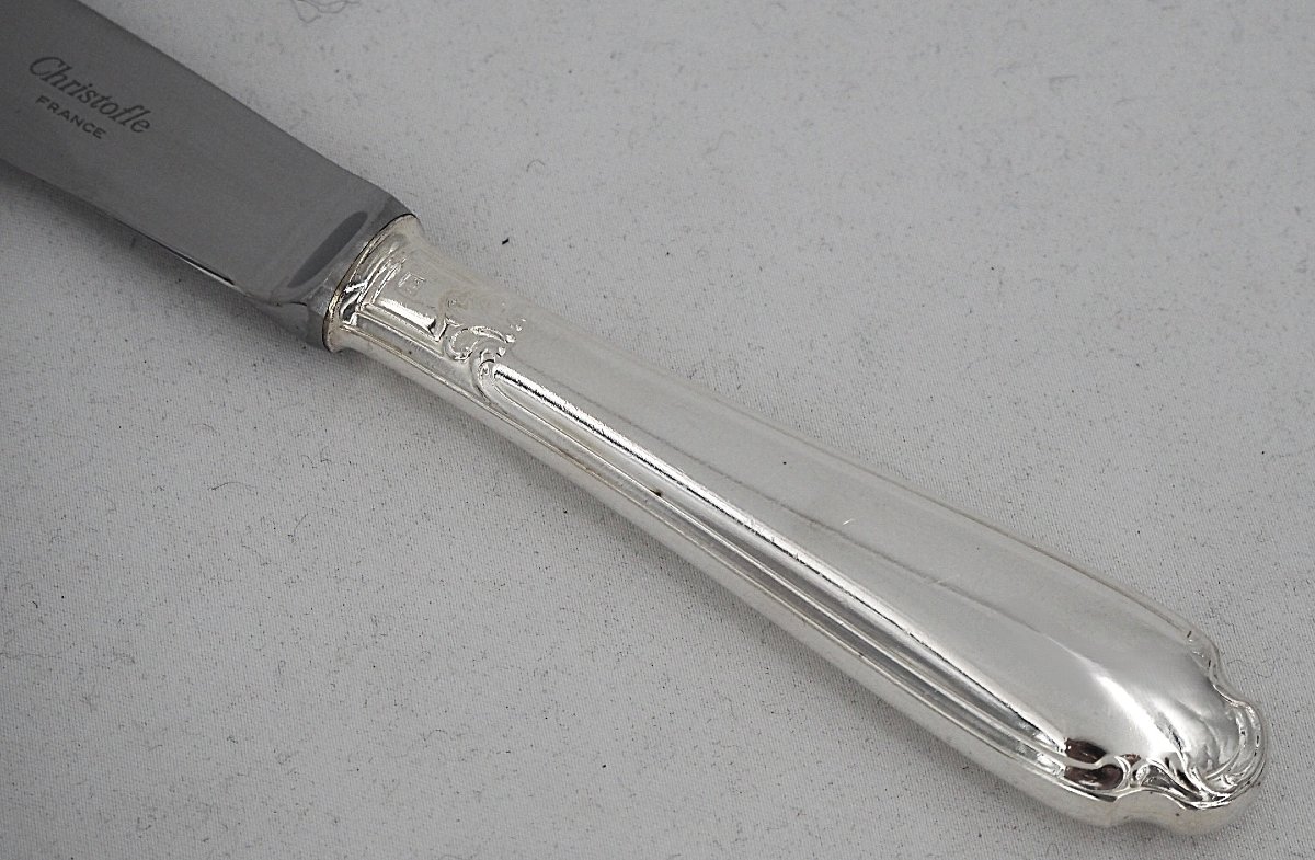 Christofle Pompadour Model, 24 Knives: 12 Table Knives + 12 Dessert Knives, Almost New.-photo-4