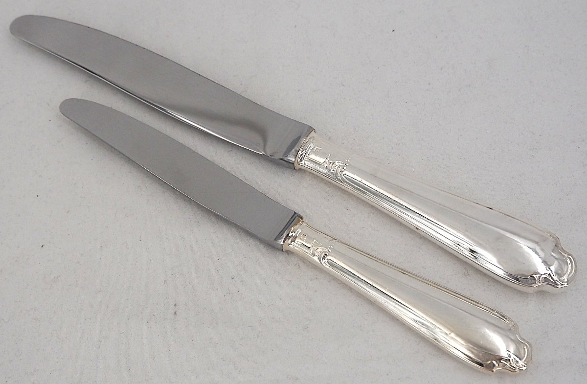 Christofle Pompadour Model, 24 Knives: 12 Table Knives + 12 Dessert Knives, Almost New.-photo-2