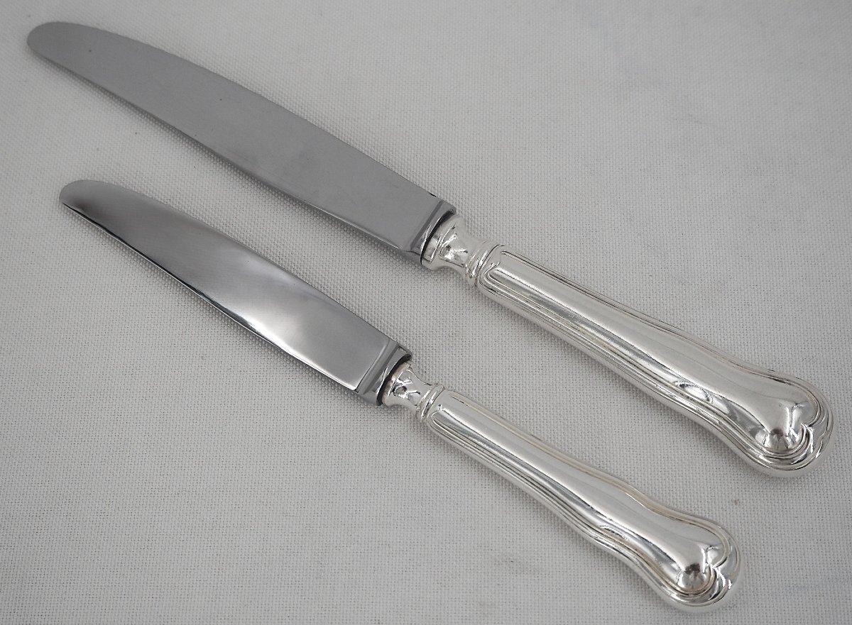 Ato, Violin Filet Model In Silver Metal, 12 Table Knives + 12 Cheese Knives.-photo-1