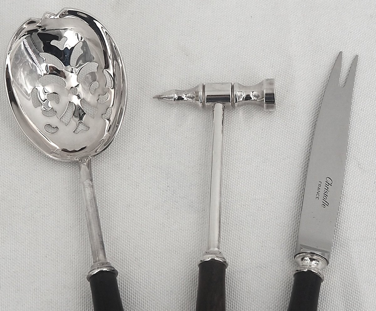 Christofle, Ice/ice Cube Set, Silver-plated Metal And Ebony, Near New Condition.-photo-3