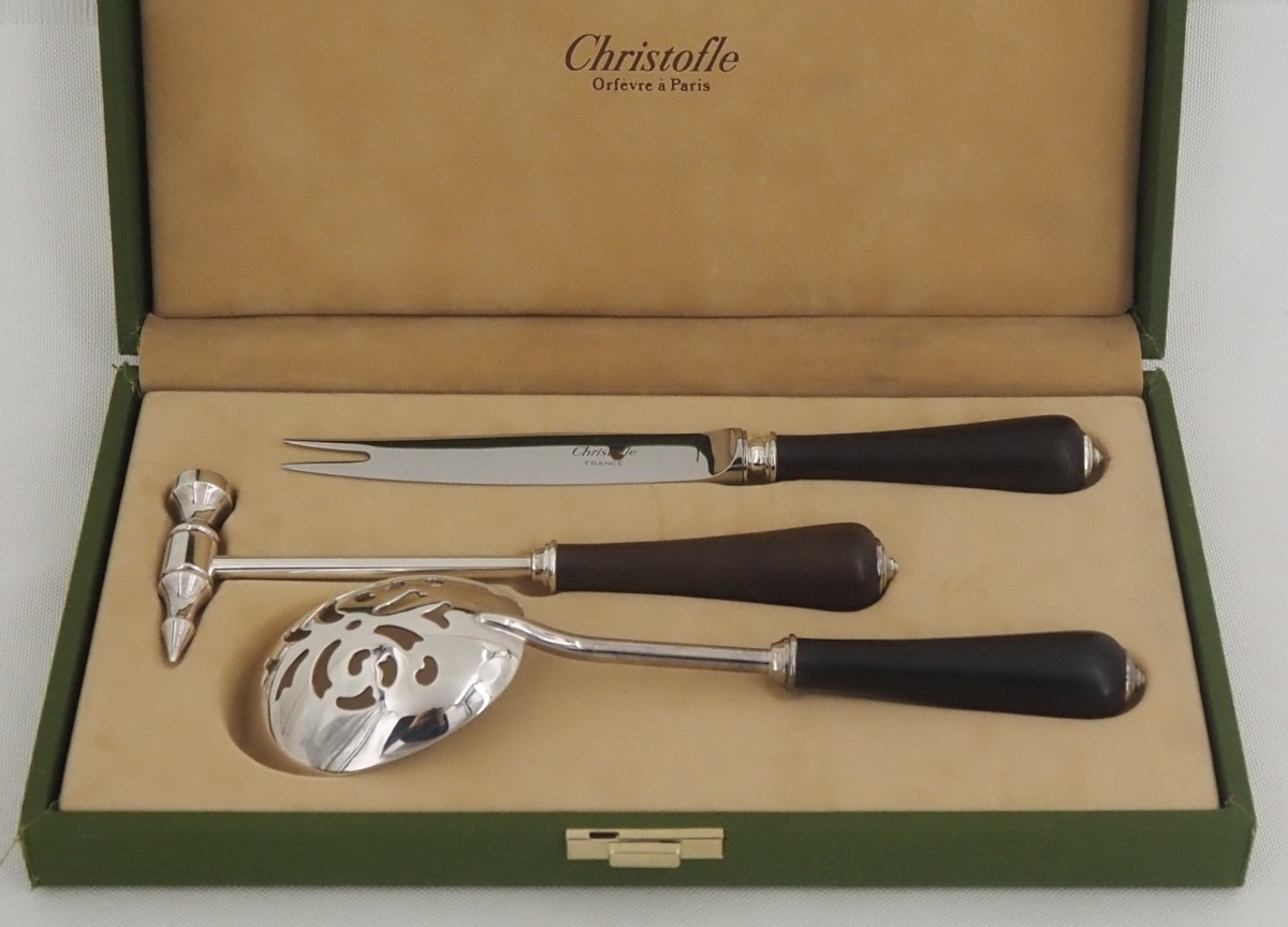 Christofle, Ice/ice Cube Set, Silver-plated Metal And Ebony, Near New Condition.