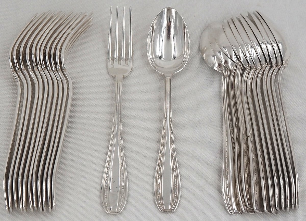 Ercuis Model Toledo, Art Deco, 12 Dessert Cutlery Sets, 24 Pieces, Excellent Condition.-photo-2