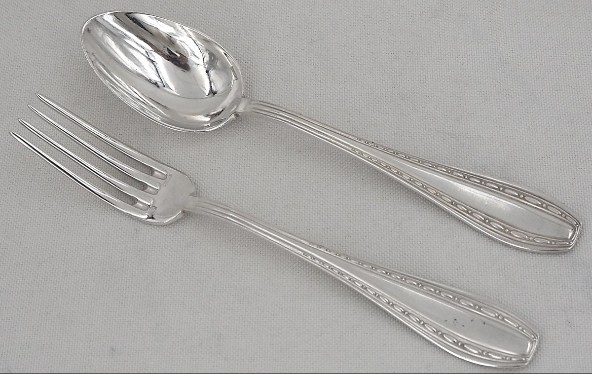 Ercuis Model Toledo, Art Deco, 12 Dessert Cutlery Sets, 24 Pieces, Excellent Condition.-photo-3