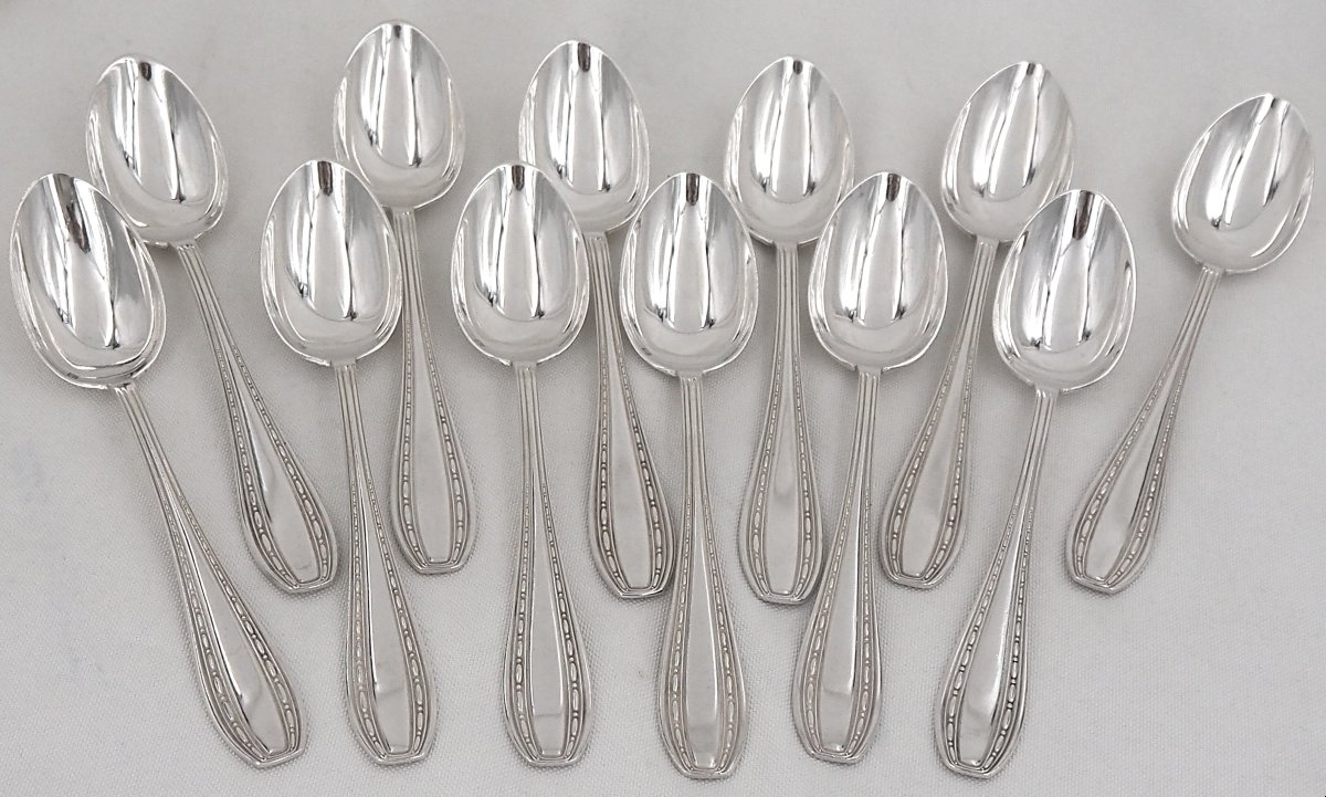 Ercuis Model Toledo, Art Deco, 12 Dessert Cutlery Sets, 24 Pieces, Excellent Condition.-photo-1