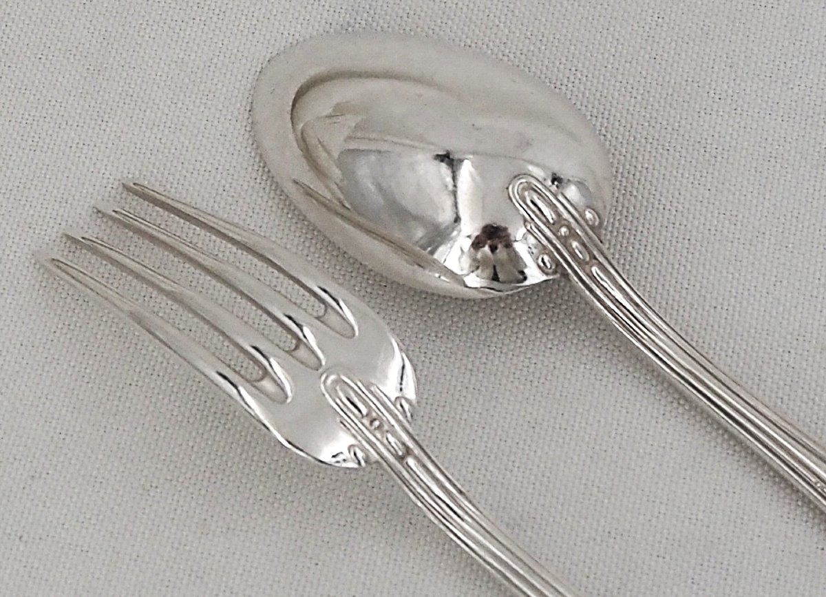 Ercuis Model Toledo, Art Deco, 12 Dessert Cutlery Sets, 24 Pieces, Excellent Condition.-photo-2