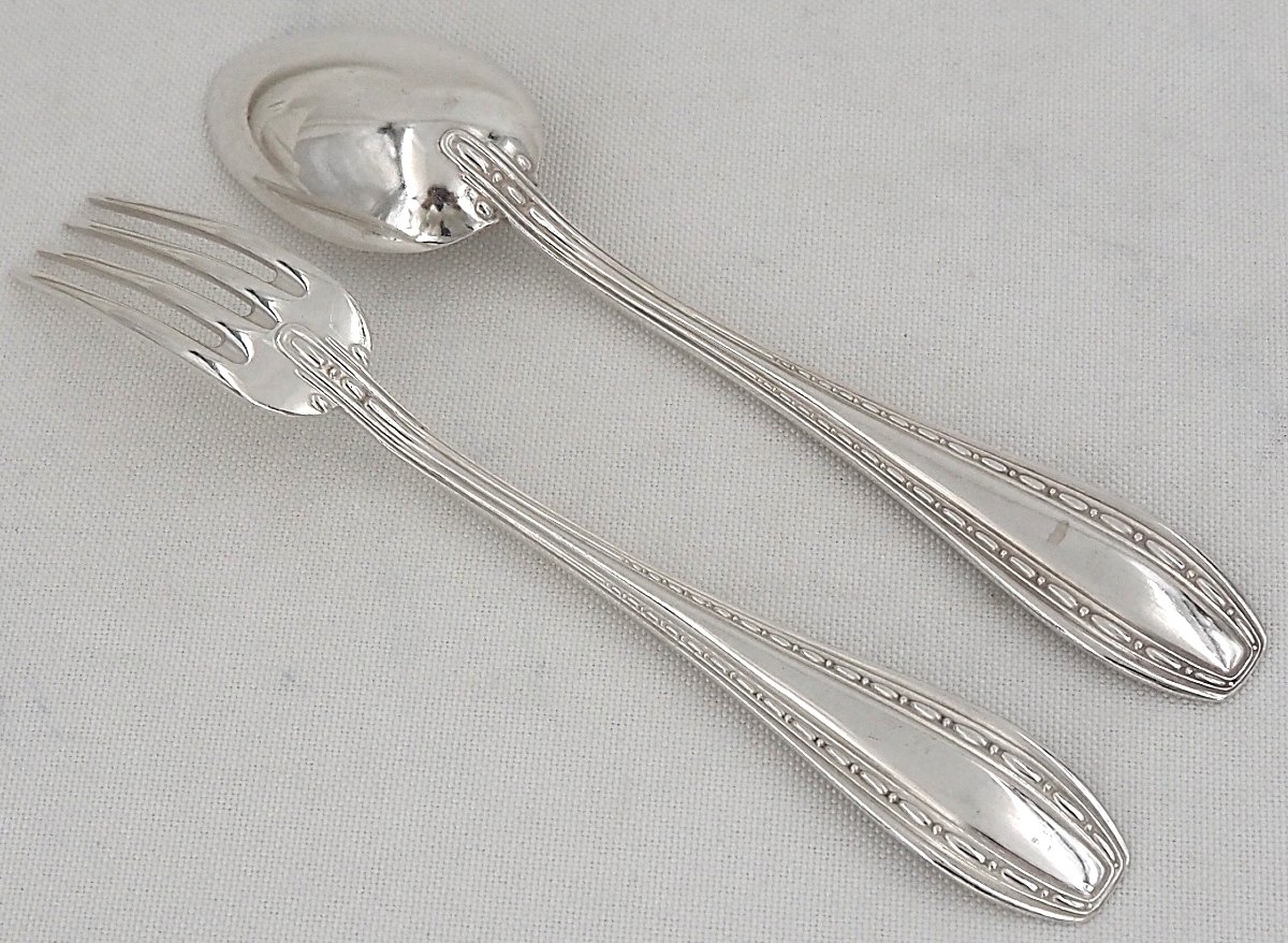 Ercuis Model Toledo, Art Deco, 12 Dessert Cutlery Sets, 24 Pieces, Excellent Condition.-photo-3